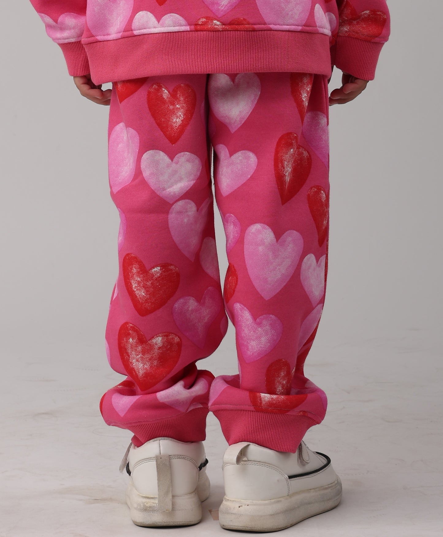 PINK HEARTS FLEECE GIRLS JOGGER -  PINK
