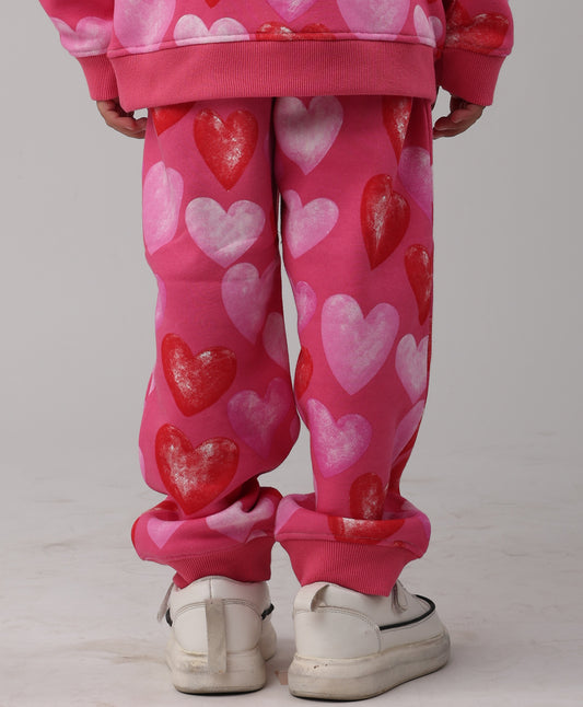 PINK HEARTS FLEECE GIRLS JOGGER -  PINK