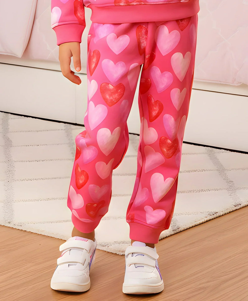 PINK HEARTS FLEECE GIRLS JOGGER -  PINK - Anthrilo 