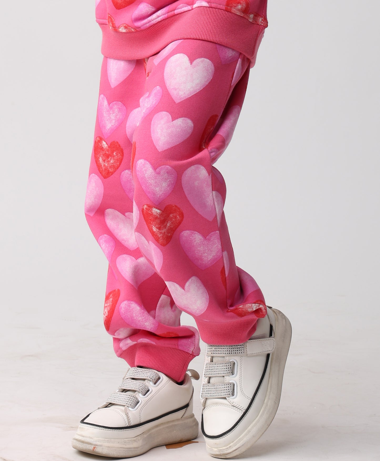 PINK HEARTS FLEECE GIRLS JOGGER -  PINK