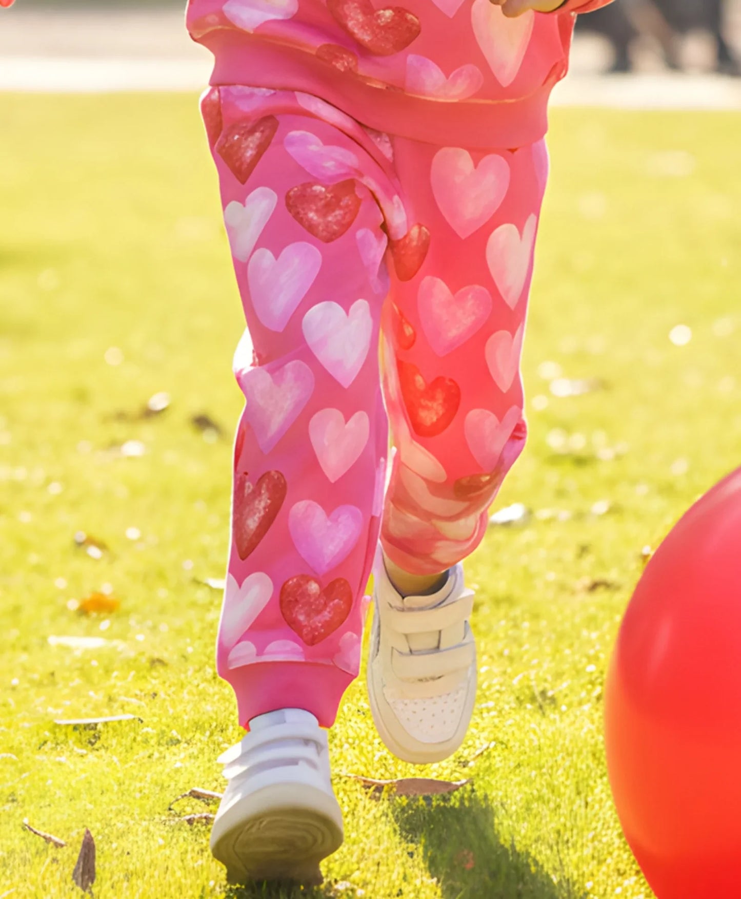 PINK HEARTS FLEECE GIRLS JOGGER -  PINK