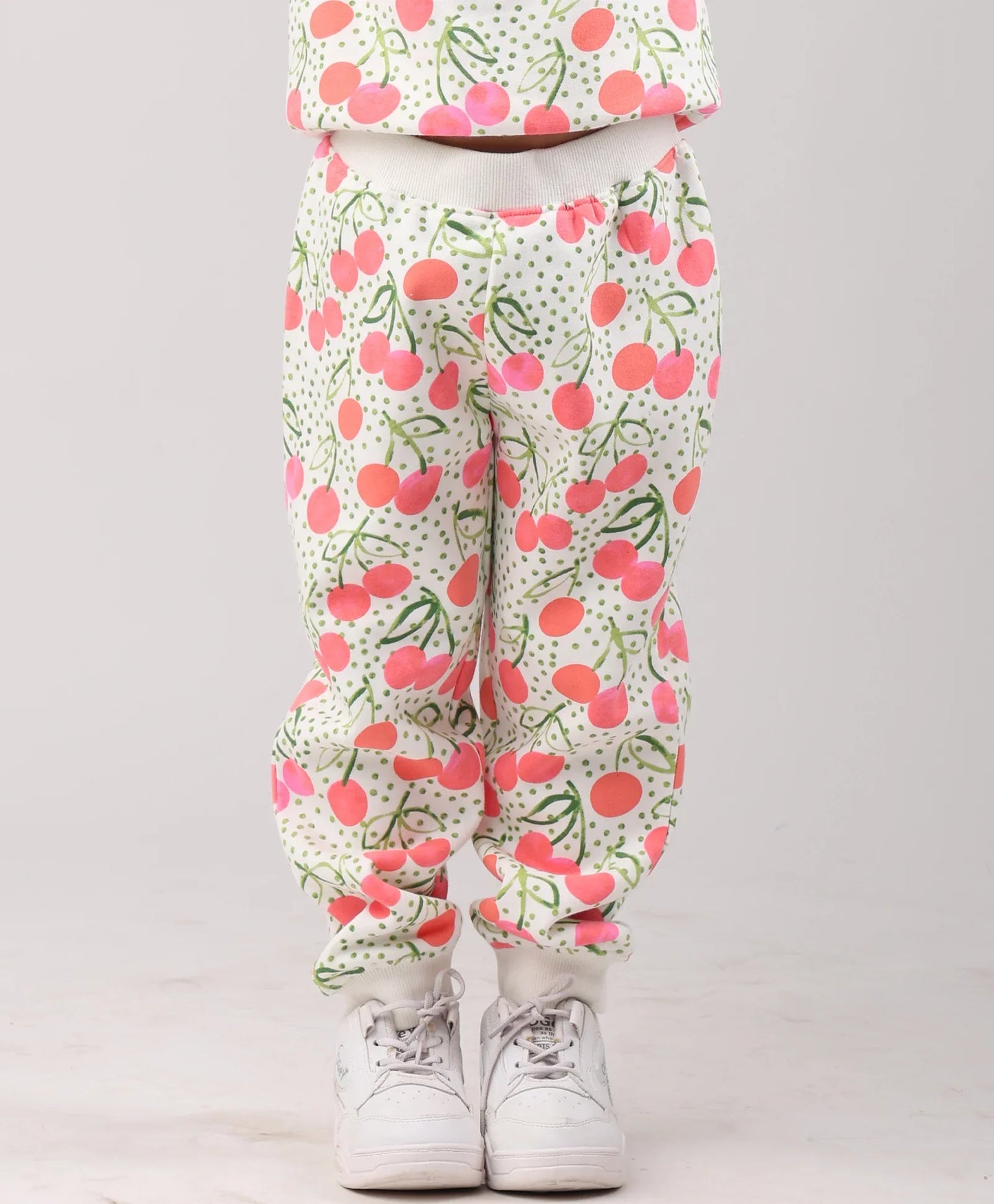 DOTTED CHERRY FLEECE GIRLS JOGGER - OFF WHITE