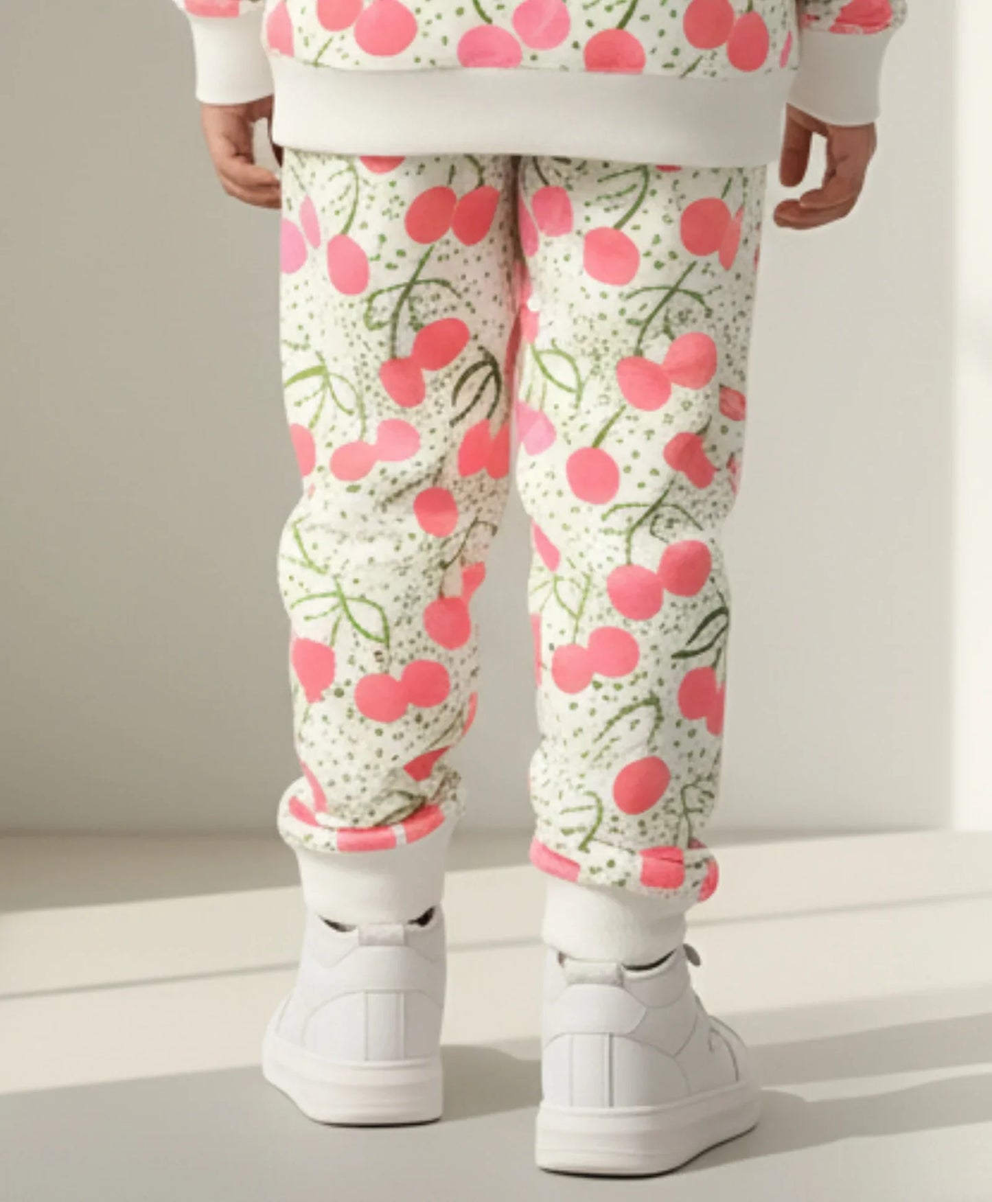 DOTTED CHERRY FLEECE GIRLS JOGGER - OFF WHITE