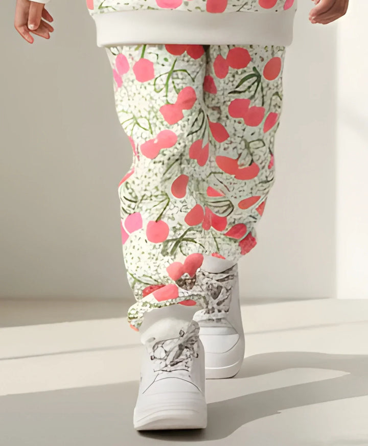DOTTED CHERRY FLEECE GIRLS JOGGER - OFF WHITE - Anthrilo 