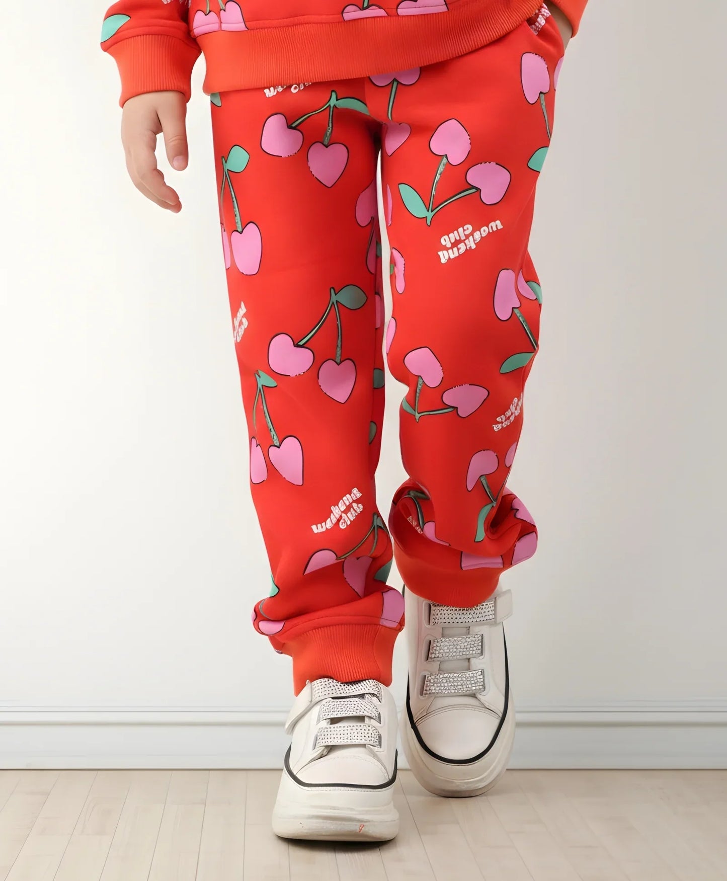 CHERRY RED FLEECE GIRLS JOGGER - RED