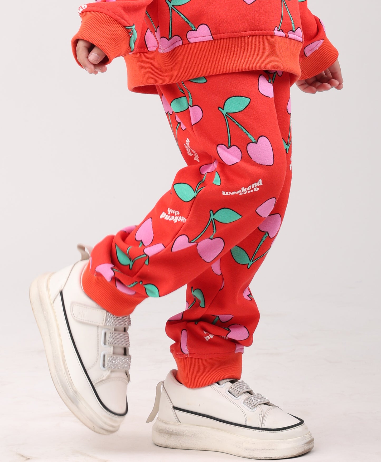 CHERRY RED FLEECE GIRLS JOGGER - RED