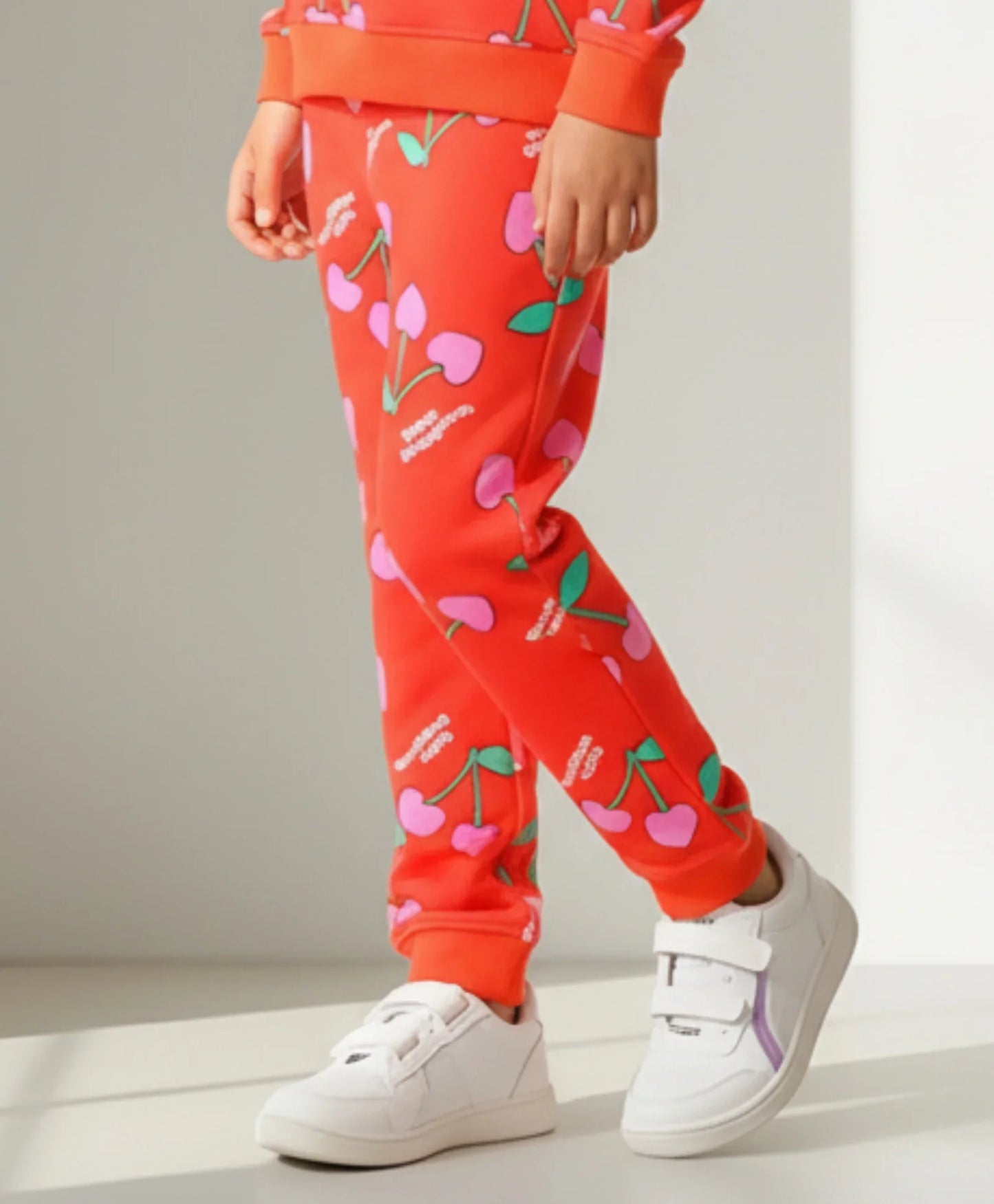 CHERRY RED FLEECE GIRLS JOGGER - RED