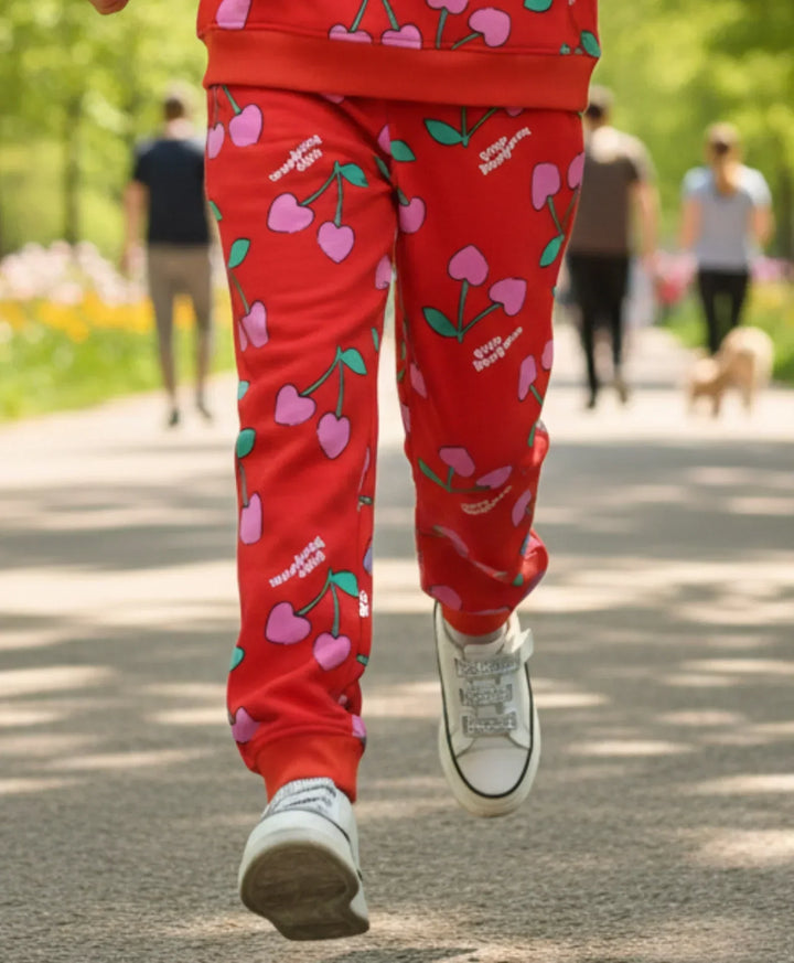 CHERRY RED FLEECE GIRLS JOGGER - RED - Anthrilo 