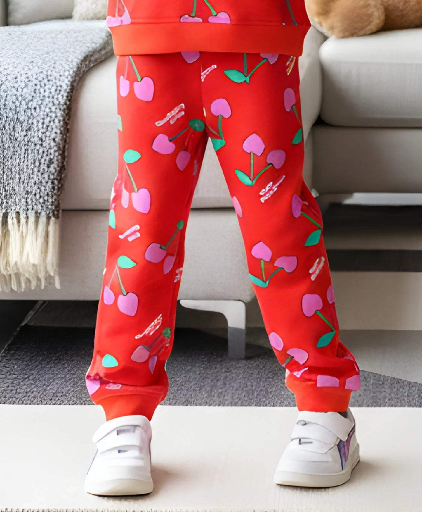 CHERRY RED FLEECE GIRLS JOGGER - RED