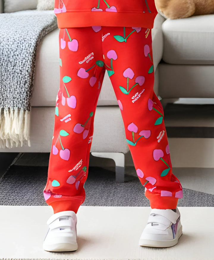CHERRY RED FLEECE GIRLS JOGGER - RED - Anthrilo 