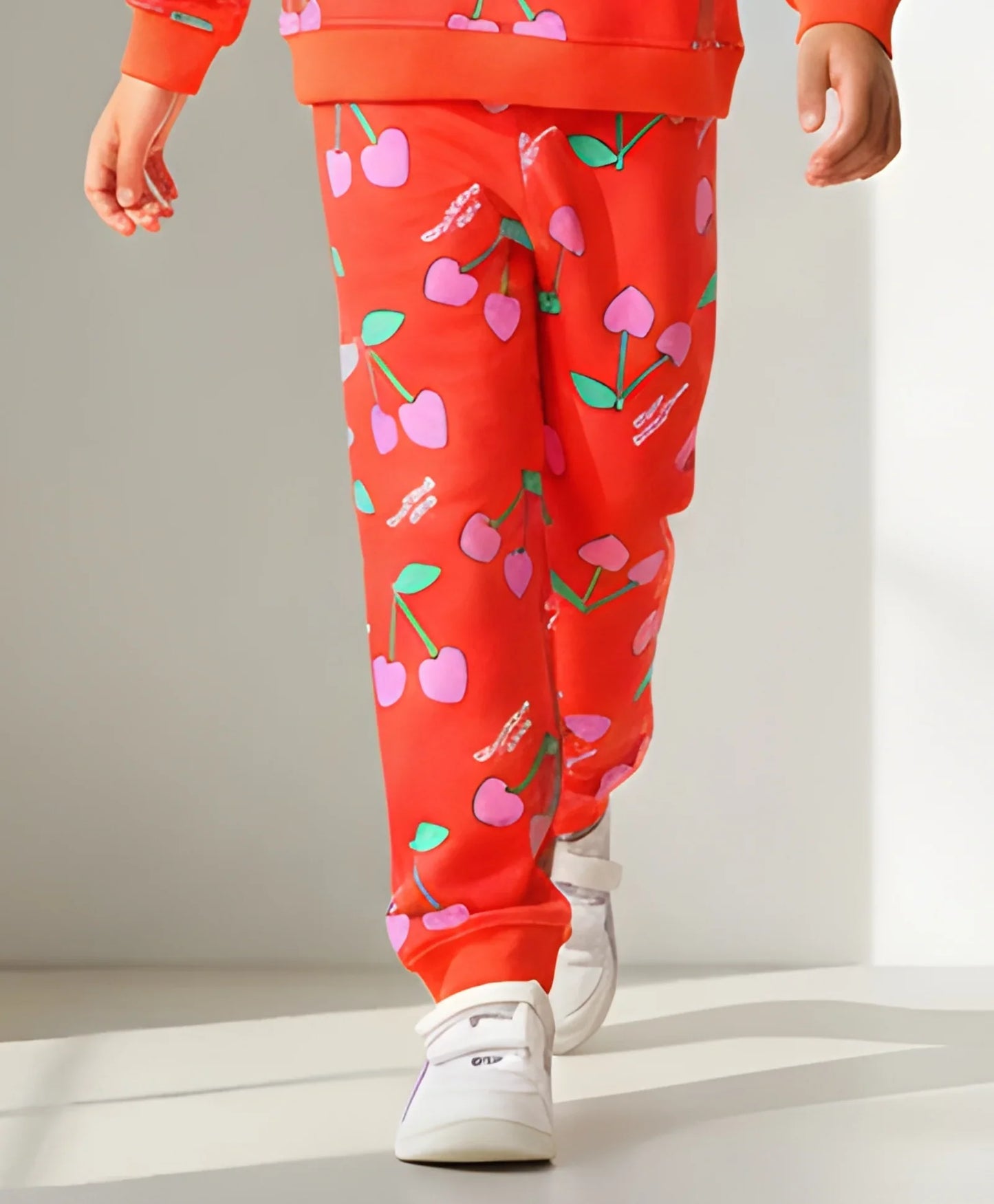 CHERRY RED FLEECE GIRLS JOGGER - RED