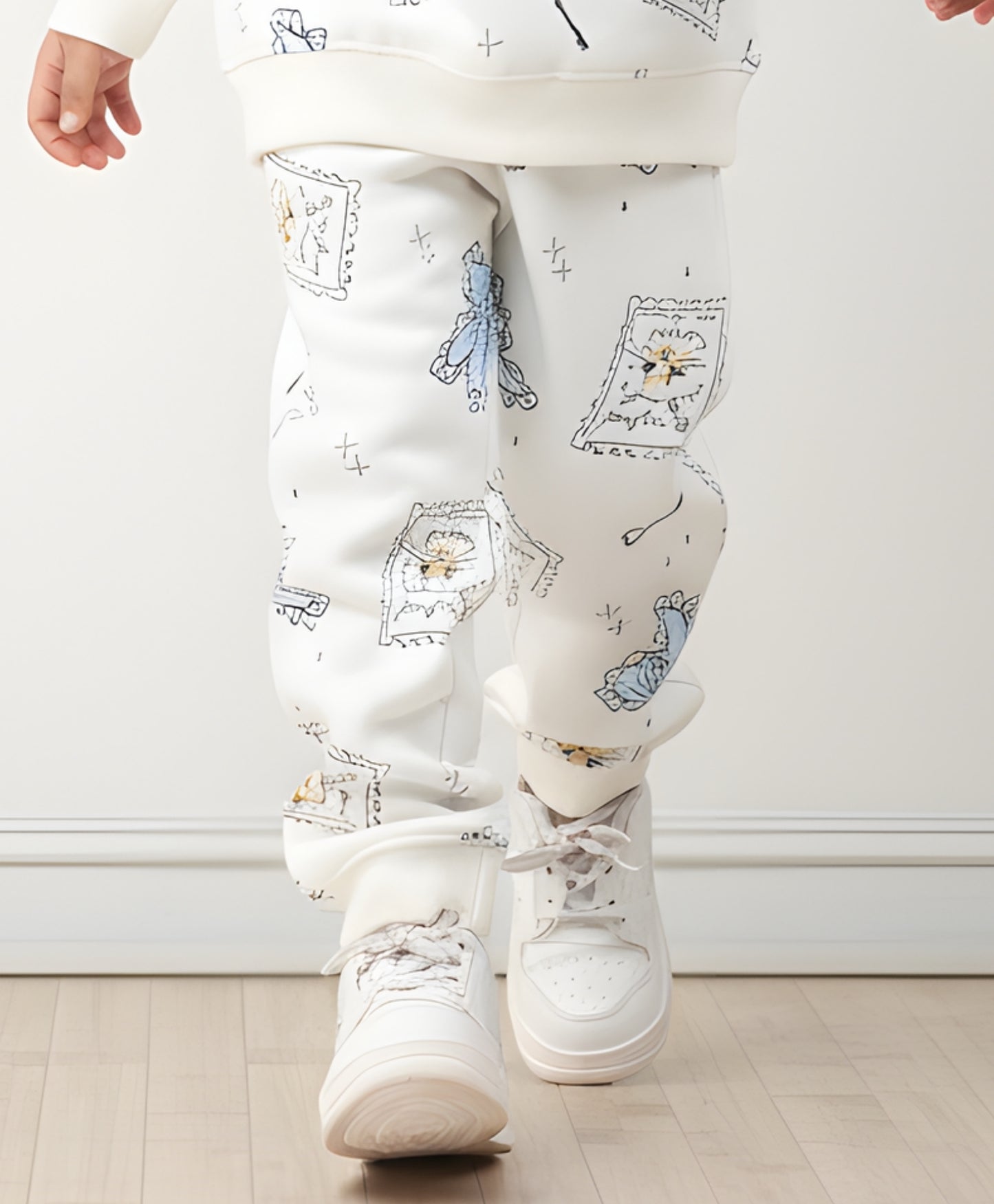 BOW KEY CAT GIRLS FLEECE JOGGER - WHITE