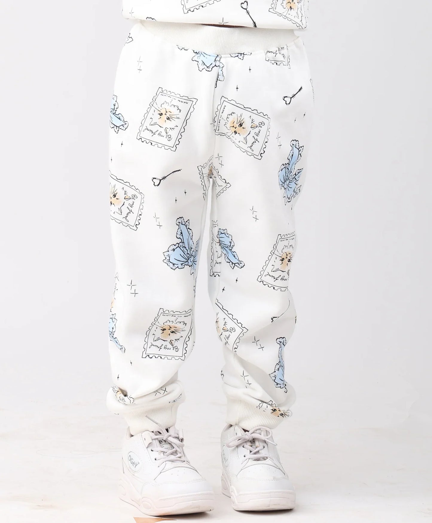 BOW KEY CAT GIRLS FLEECE JOGGER - WHITE