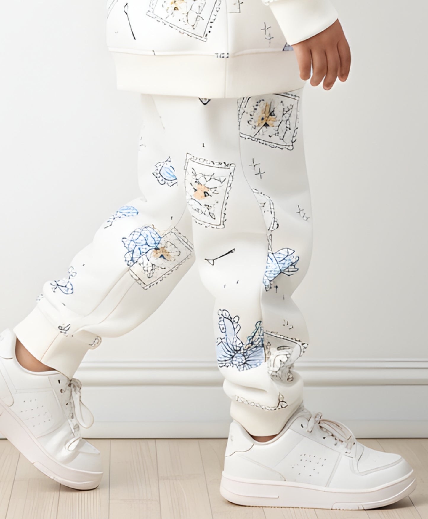 BOW KEY CAT GIRLS FLEECE JOGGER - WHITE