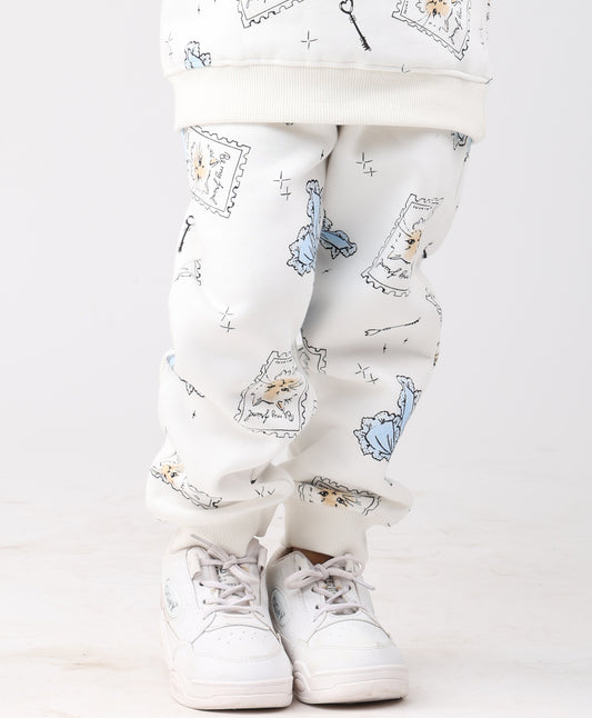 BOW KEY CAT GIRLS FLEECE JOGGER - WHITE