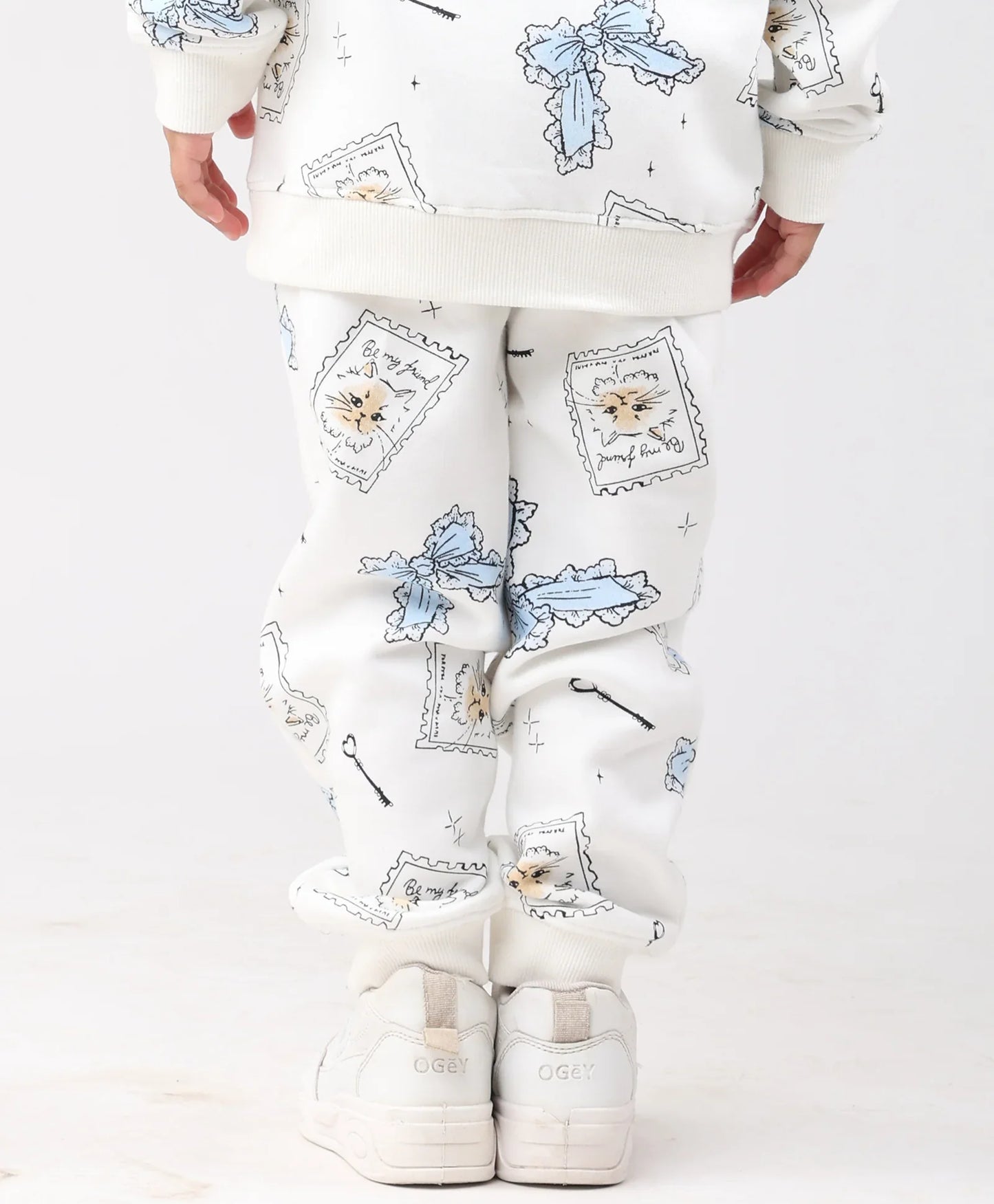 BOW KEY CAT GIRLS FLEECE JOGGER - WHITE