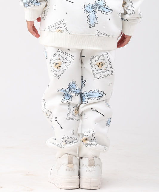 BOW KEY CAT GIRLS FLEECE JOGGER - WHITE
