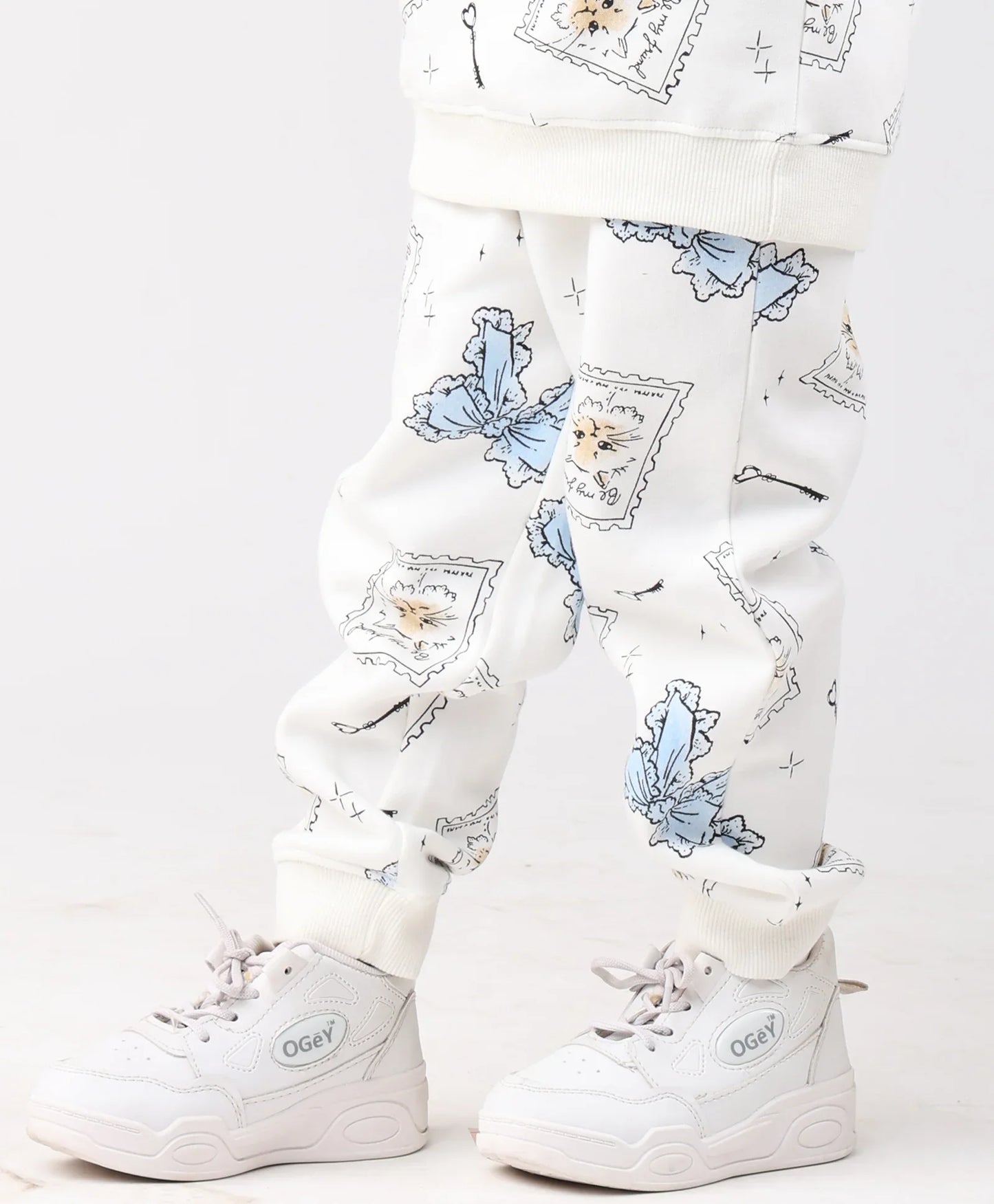 BOW KEY CAT GIRLS FLEECE JOGGER - WHITE
