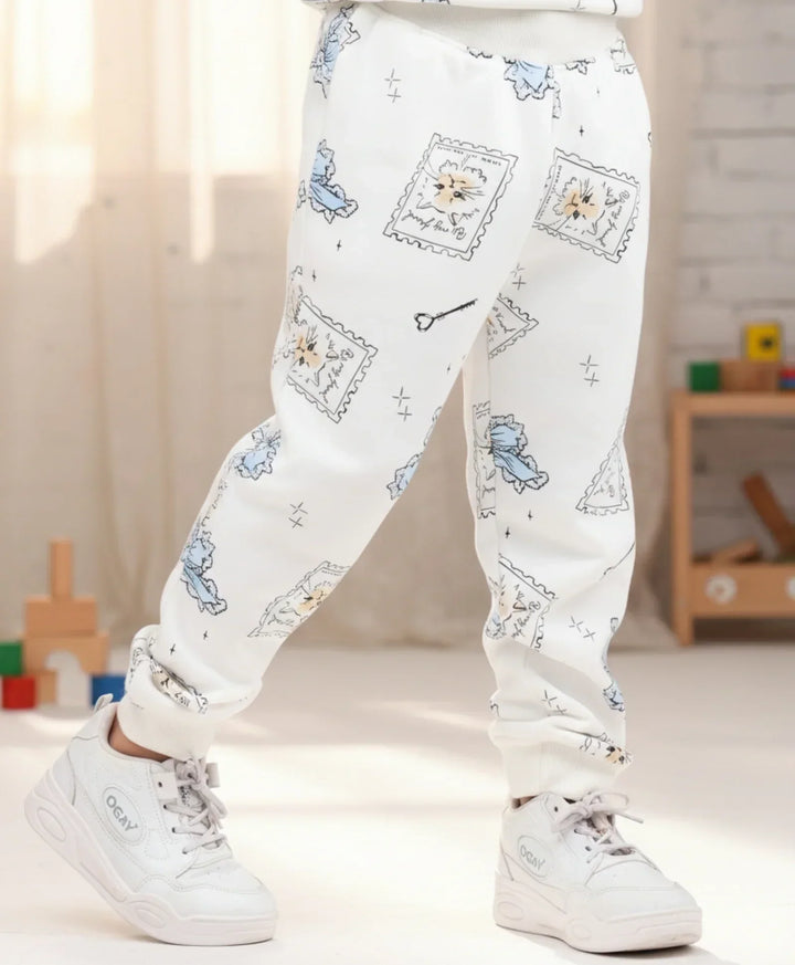 BOW KEY CAT GIRLS FLEECE JOGGER - WHITE - Anthrilo 