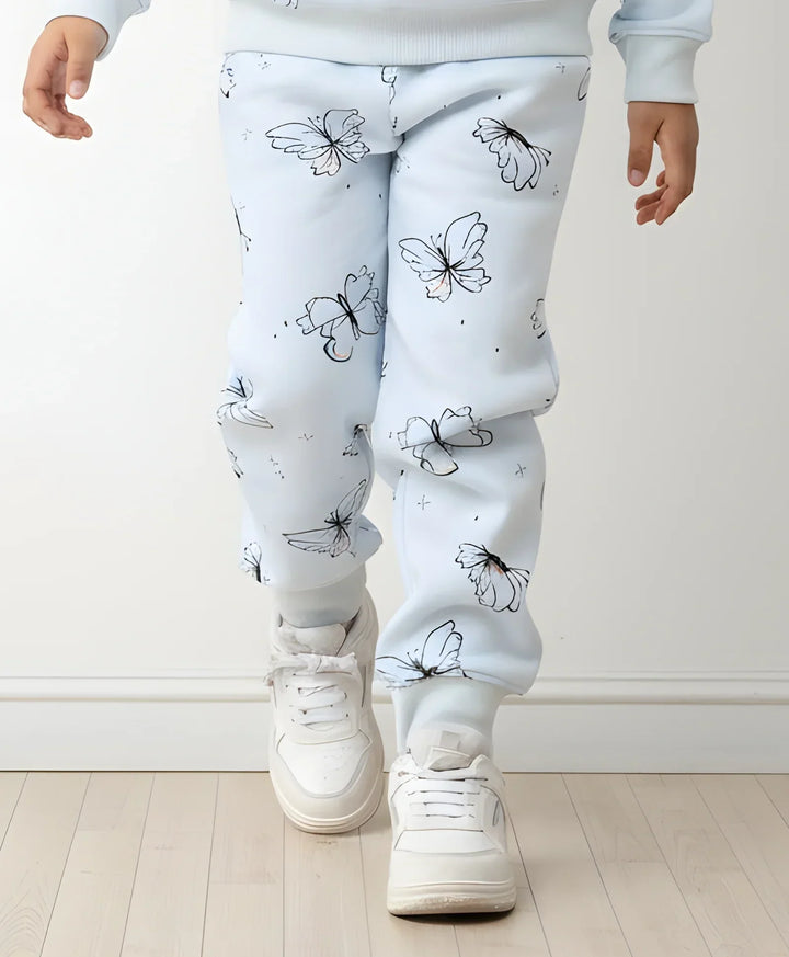 BLUE BUTTERFLY FLEECE GIRLS JOGGER - BLUE - Anthrilo 