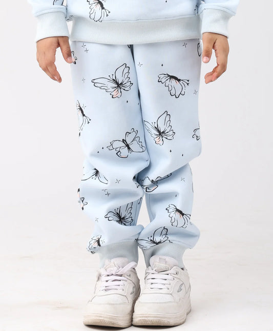 BLUE BUTTERFLY FLEECE GIRLS JOGGER - BLUE