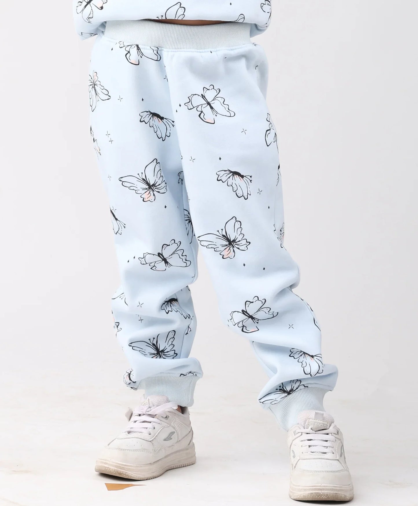 BLUE BUTTERFLY FLEECE GIRLS JOGGER - BLUE