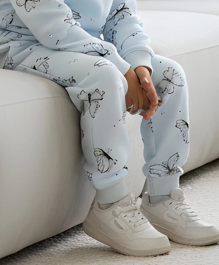 BLUE BUTTERFLY FLEECE GIRLS JOGGER - BLUE - Anthrilo 