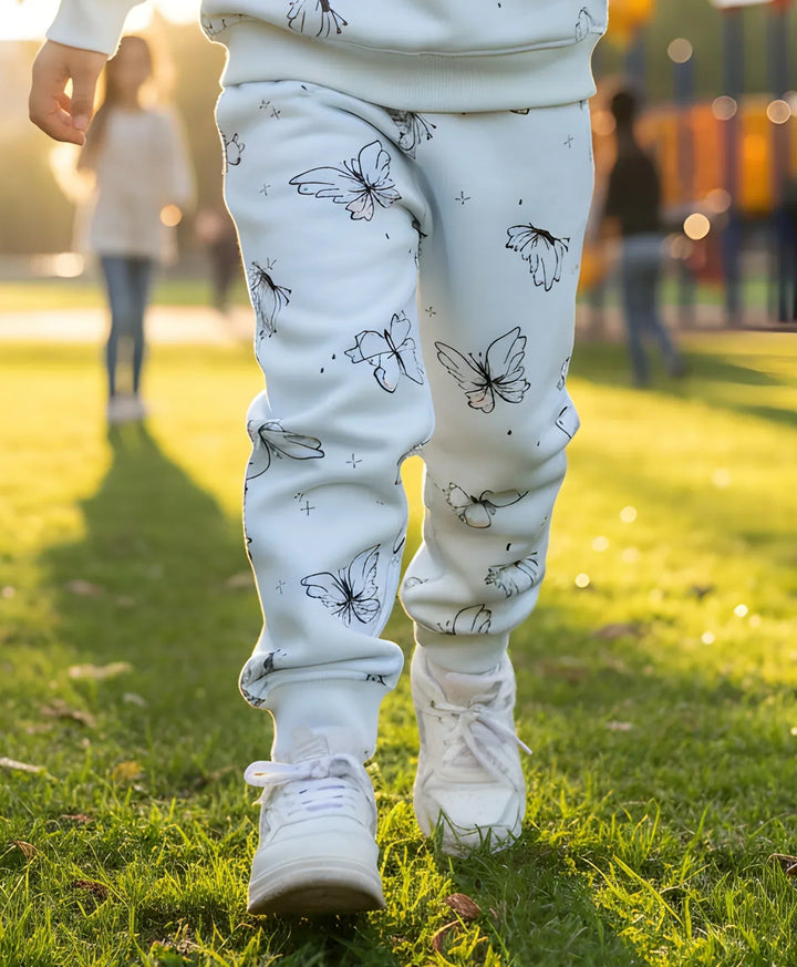 BLUE BUTTERFLY FLEECE GIRLS JOGGER - BLUE - Anthrilo 