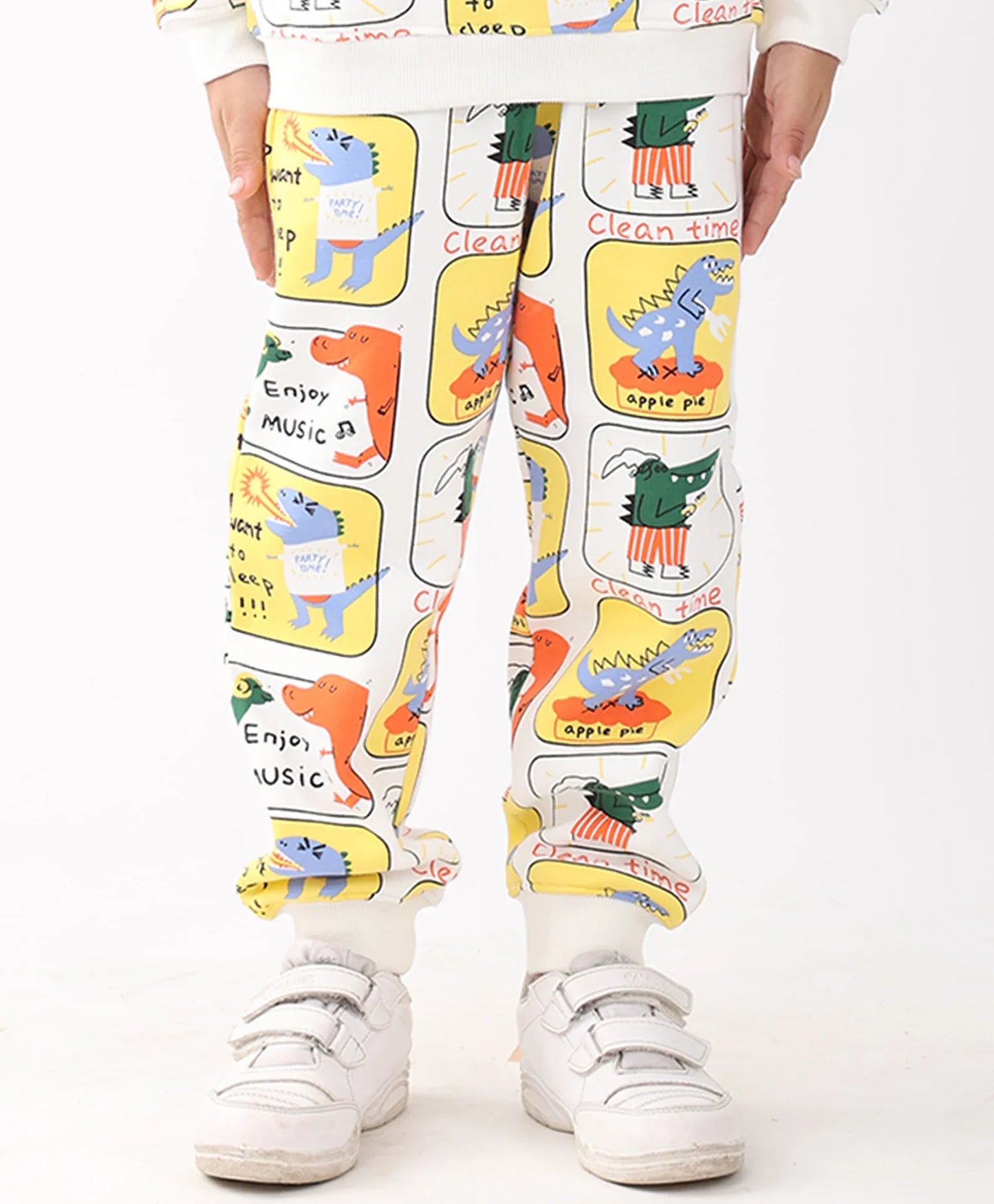 DINOSAUR STAMP FLEECE BOYS JOGGER  - OFF WHITE