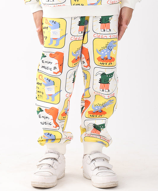 DINOSAUR STAMP FLEECE BOYS JOGGER  - OFF WHITE