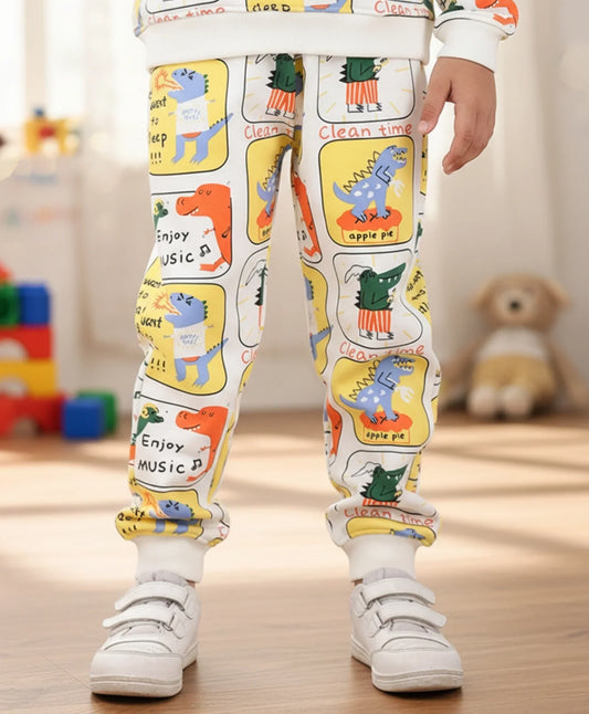 DINOSAUR STAMP FLEECE BOYS JOGGER  - OFF WHITE