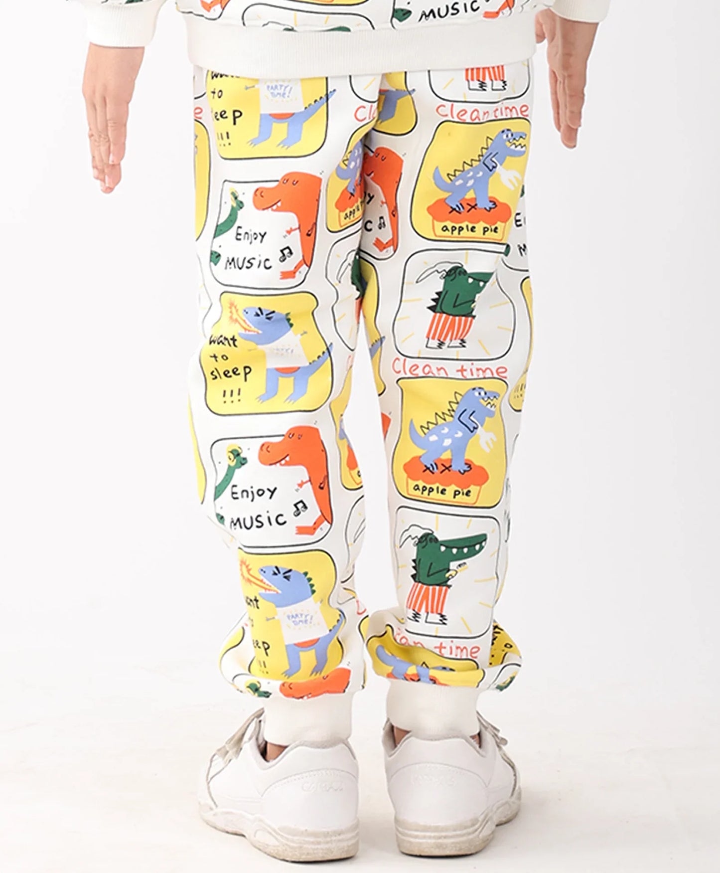 DINOSAUR STAMP FLEECE BOYS JOGGER  - OFF WHITE