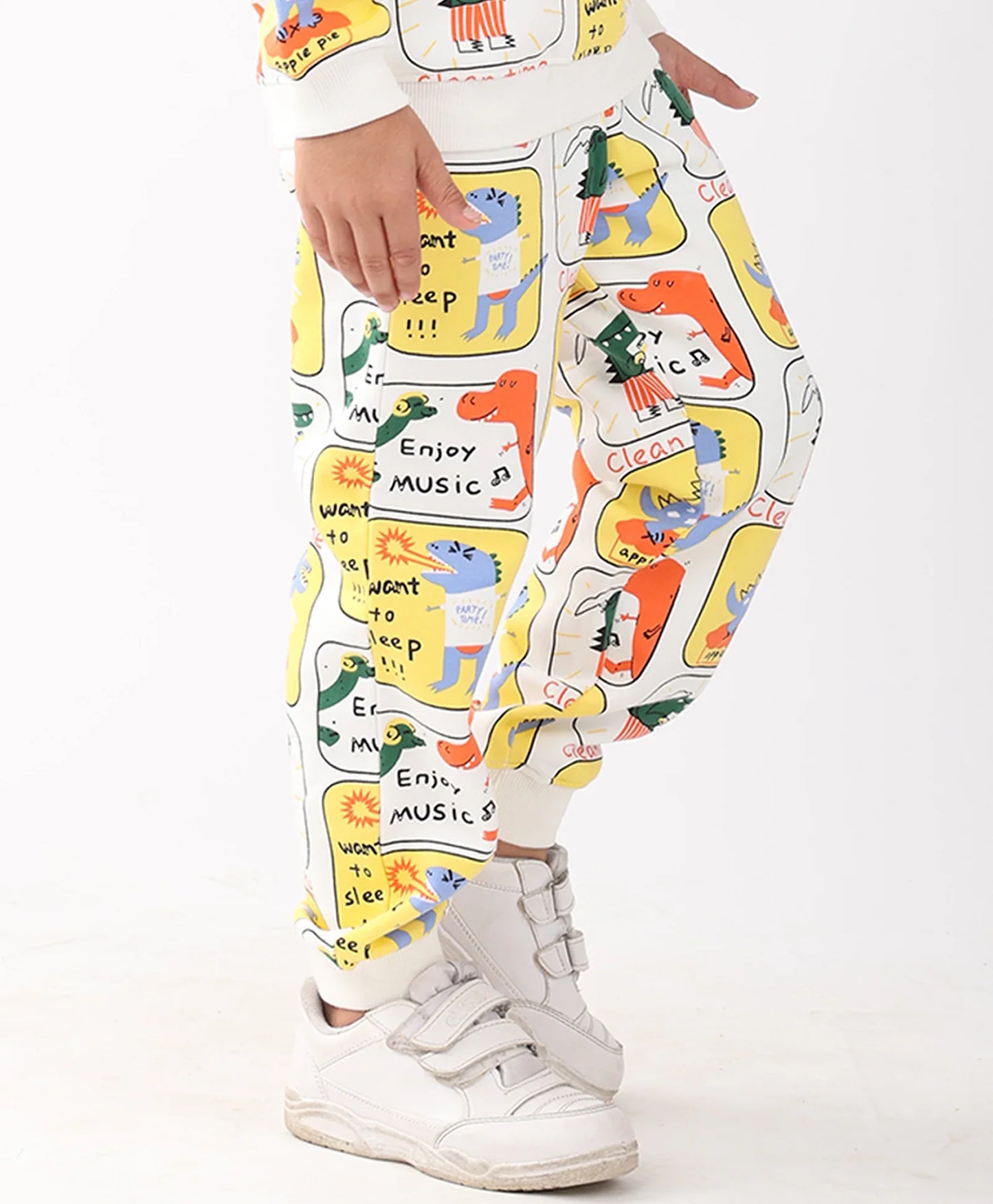 DINOSAUR STAMP FLEECE BOYS JOGGER  - OFF WHITE