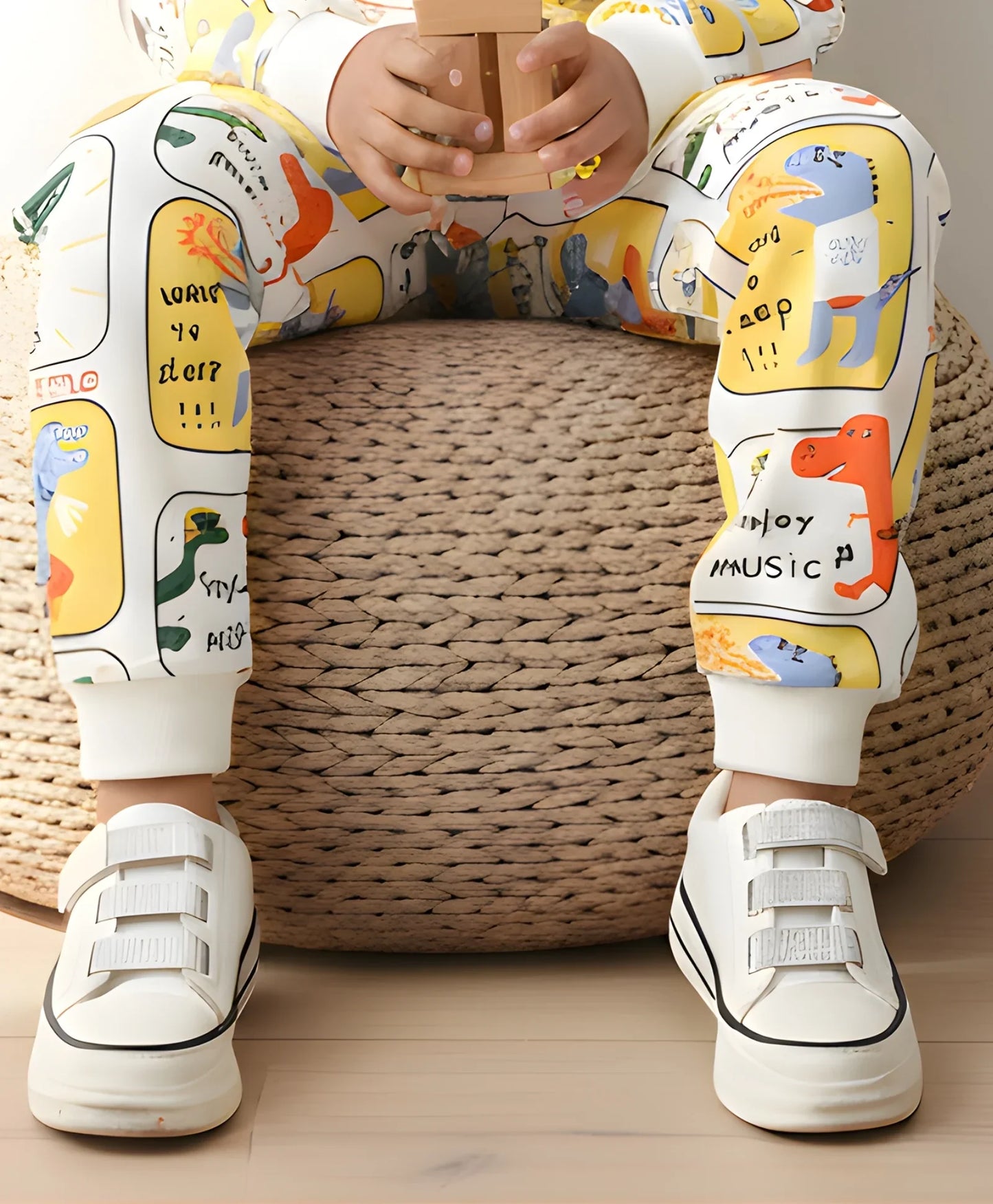 DINOSAUR STAMP FLEECE BOYS JOGGER  - OFF WHITE