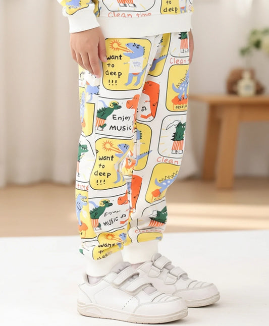 DINOSAUR STAMP FLEECE GIRLS JOGGER  - OFF WHITE