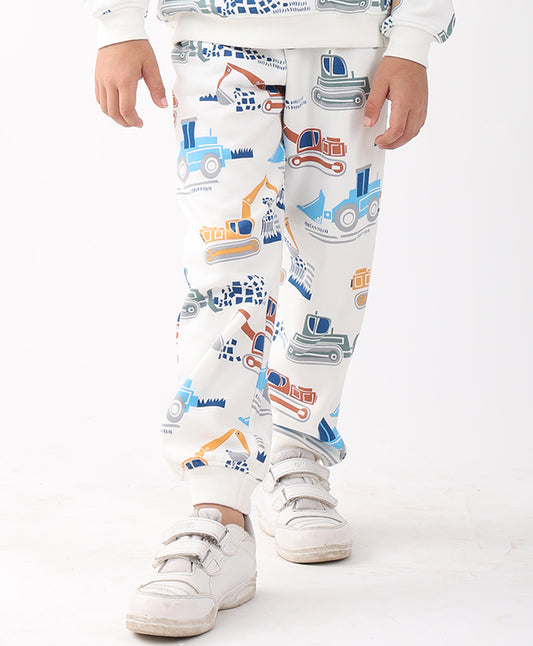 DIGGER PRINT FLEECE BOYS JOGGER - OFF WHITE
