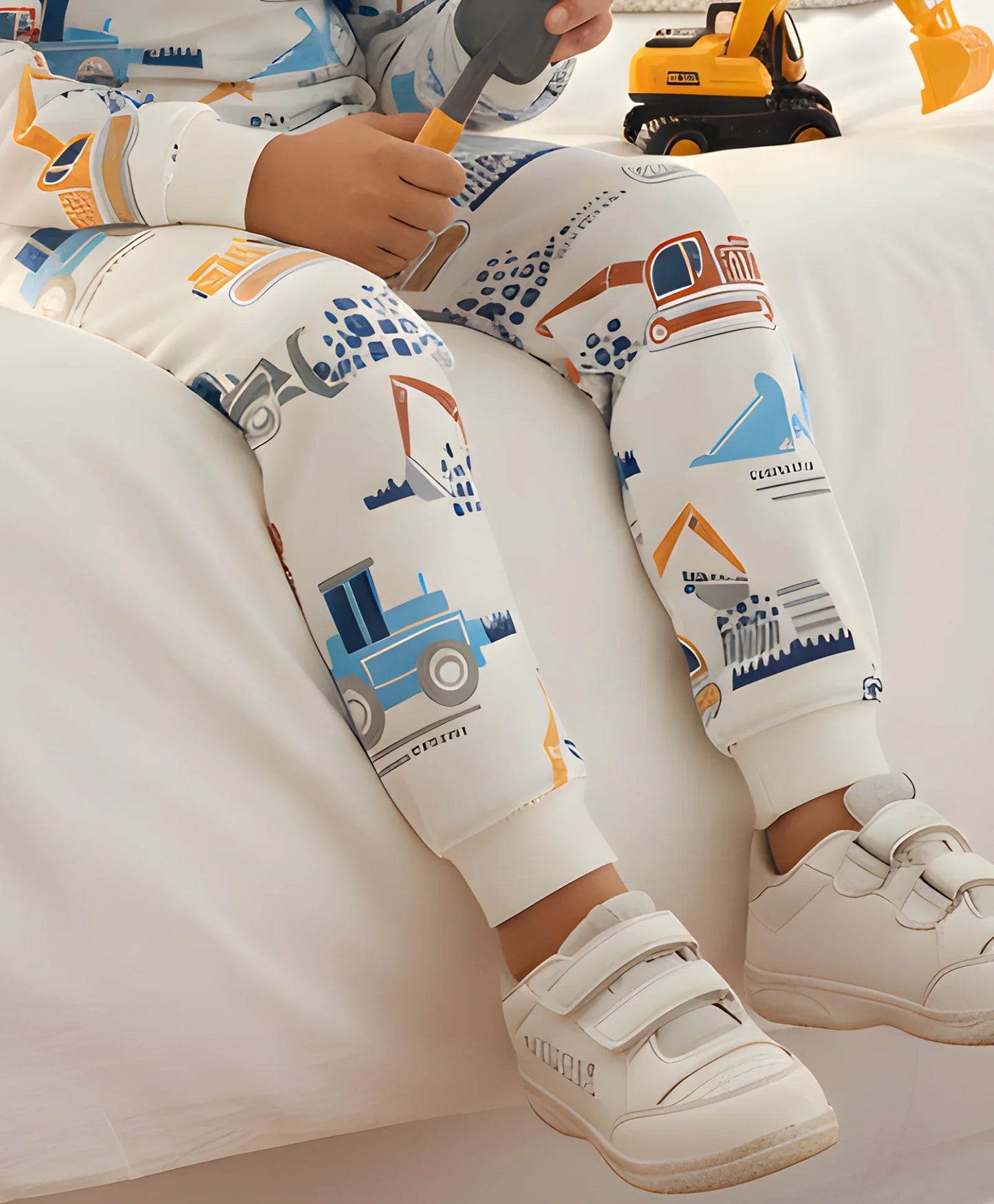 DIGGER PRINT FLEECE BOYS JOGGER - OFF WHITE