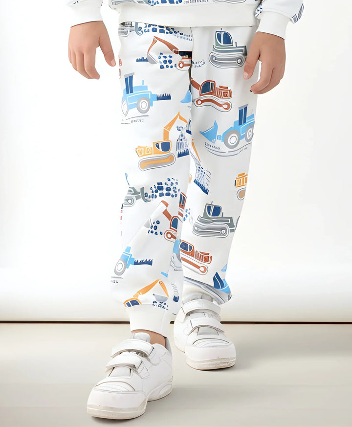 DIGGER PRINT FLEECE BOYS JOGGER - OFF WHITE - Anthrilo 