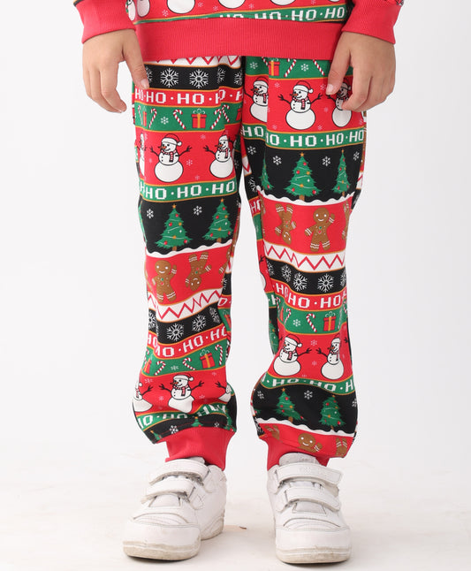 CHRISTMAS PRINT BOYS FLEECE JOGGER - RED