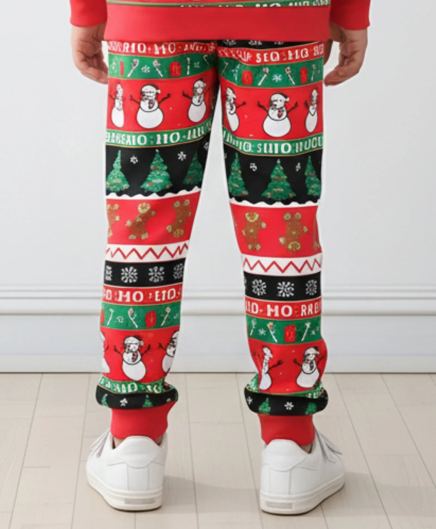 CHRISTMAS PRINT BOYS FLEECE JOGGER - RED