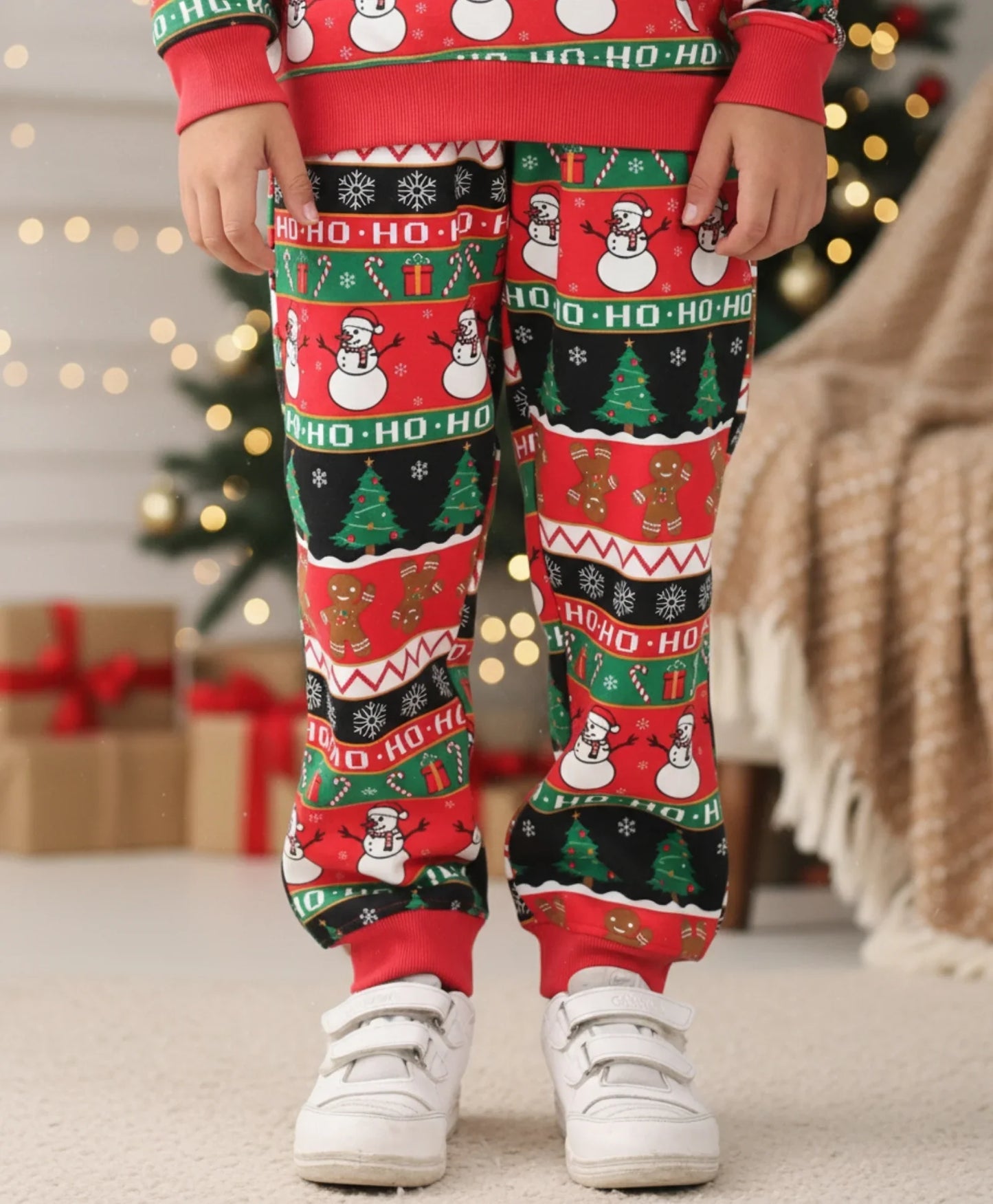 CHRISTMAS PRINT BOYS FLEECE JOGGER - RED