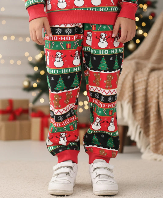 CHRISTMAS PRINT BOYS FLEECE JOGGER - RED