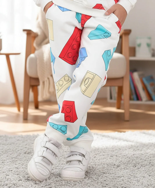 BLOCK BUILDER FLEECE BOYS JOGGER - OFF WHITE