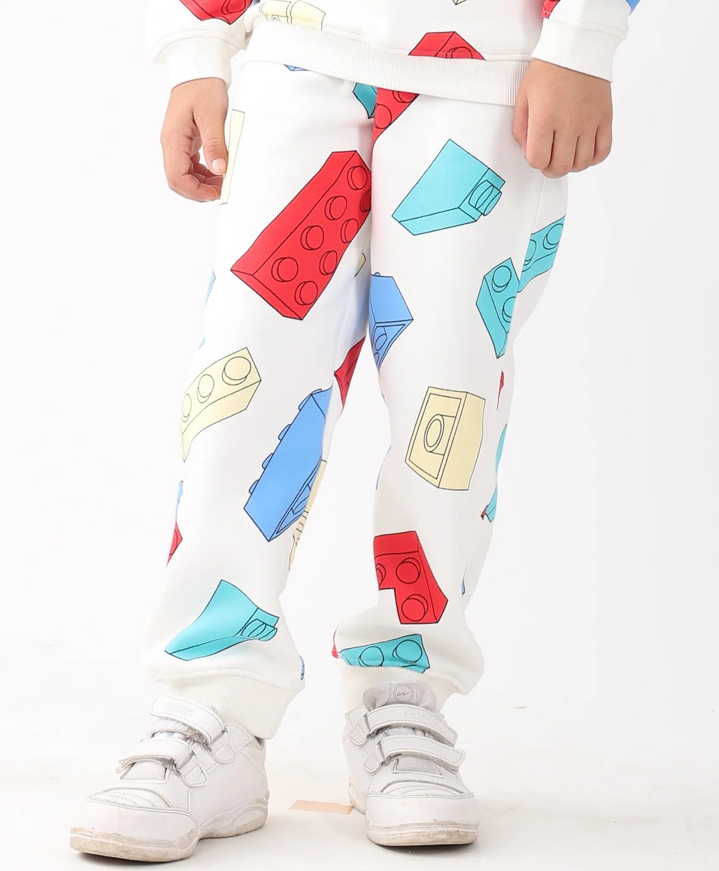 BLOCK BUILDER FLEECE BOYS JOGGER - OFF WHITE