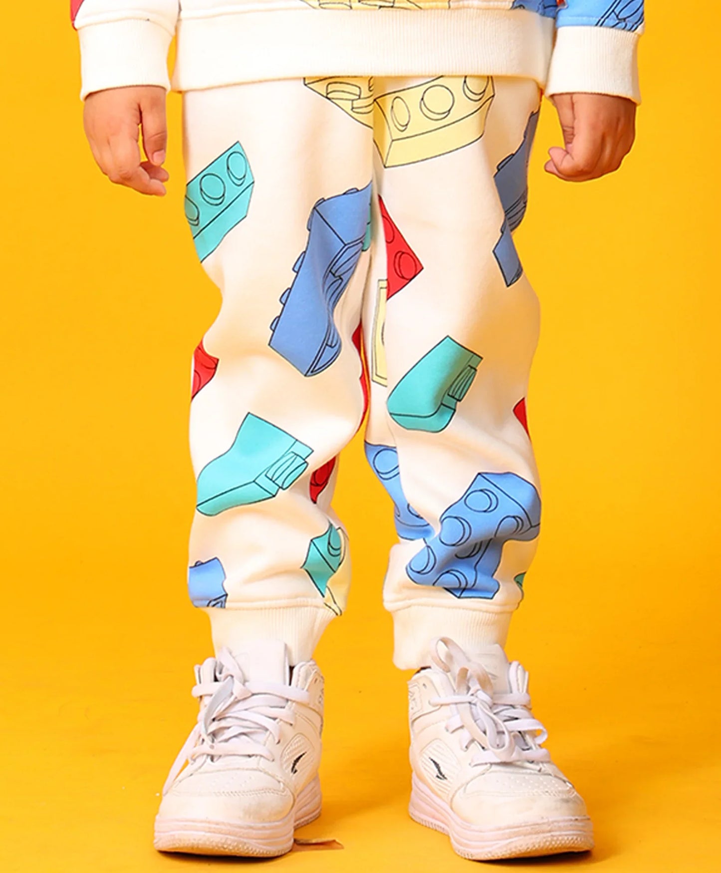 BLOCK BUILDER FLEECE BOYS JOGGER - OFF WHITE