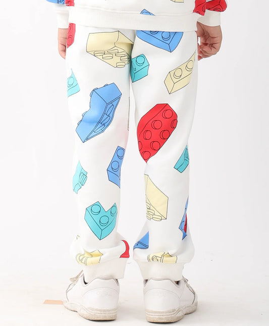 BLOCK BUILDER FLEECE BOYS JOGGER - OFF WHITE