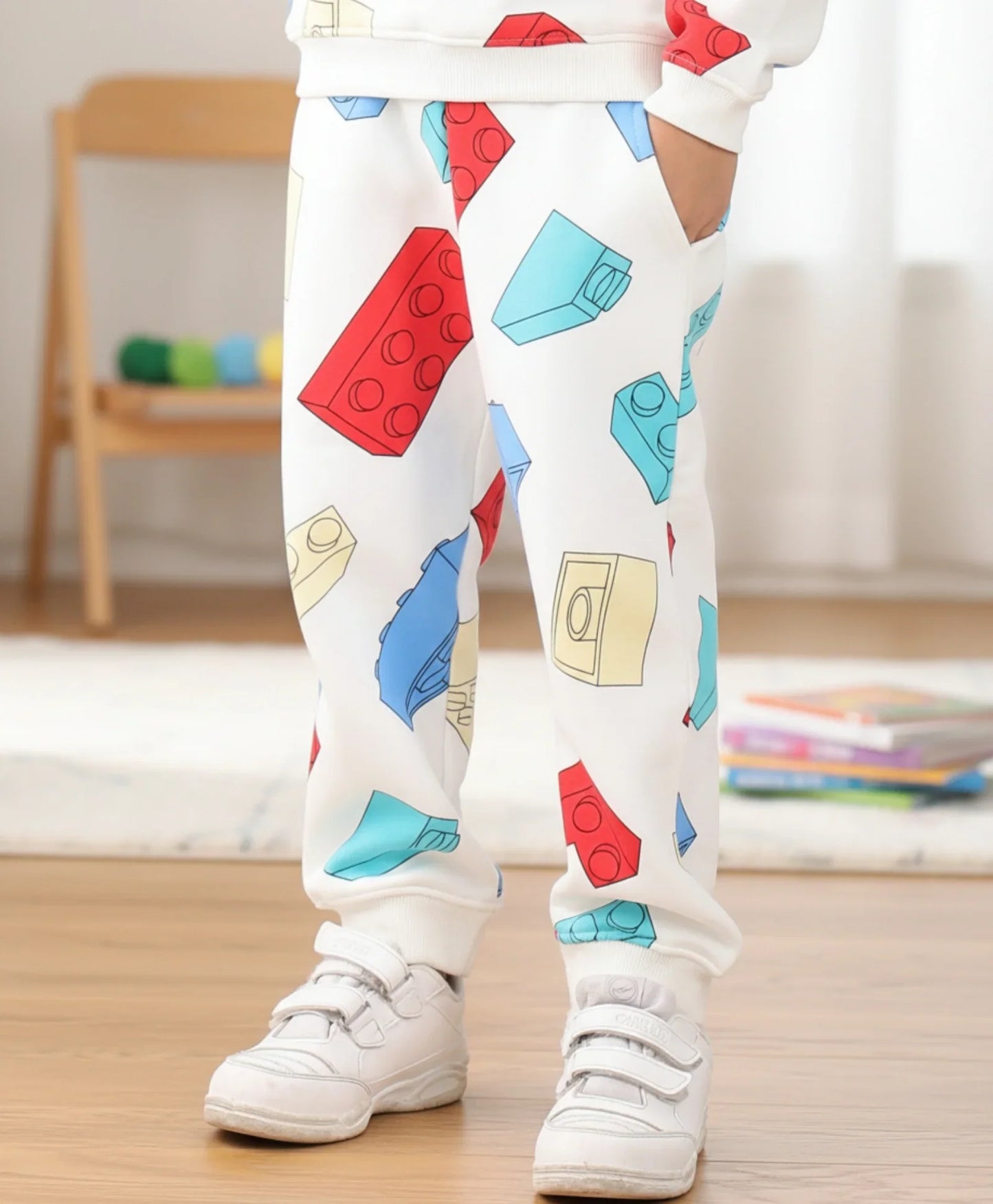 BLOCK BUILDER FLEECE BOYS JOGGER - OFF WHITE