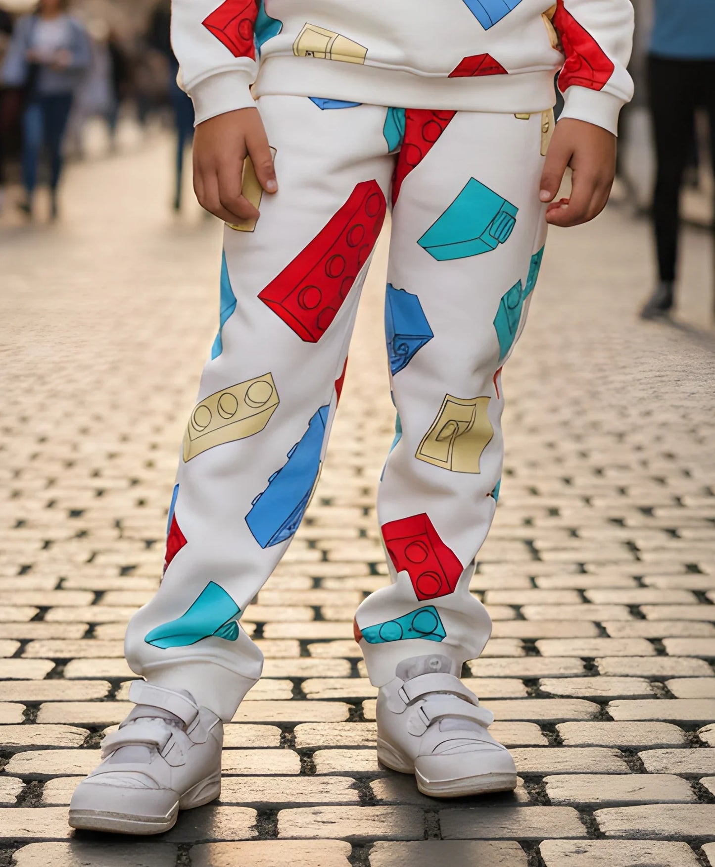 BLOCK BUILDER FLEECE BOYS JOGGER - OFF WHITE