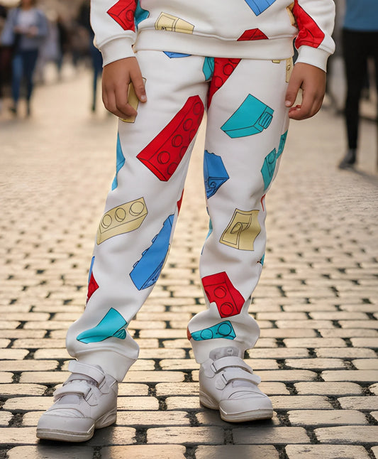 BLOCK BUILDER FLEECE BOYS JOGGER - OFF WHITE