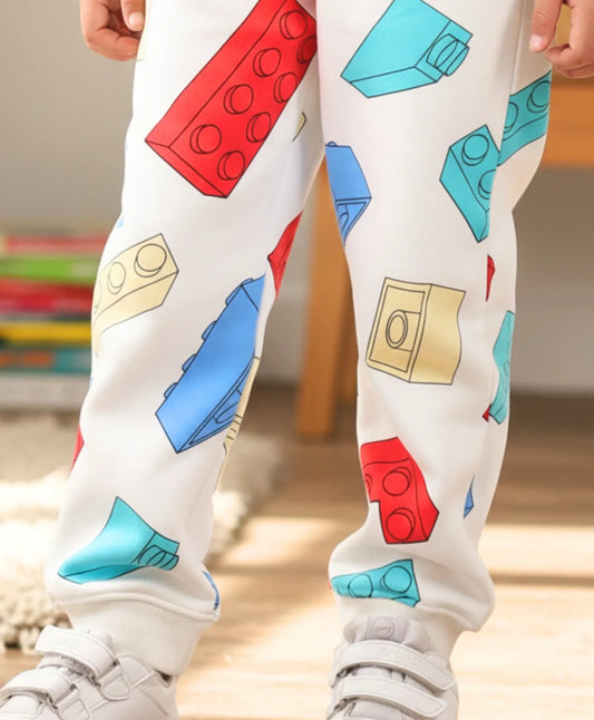 BLOCK BUILDER FLEECE BOYS JOGGER - OFF WHITE